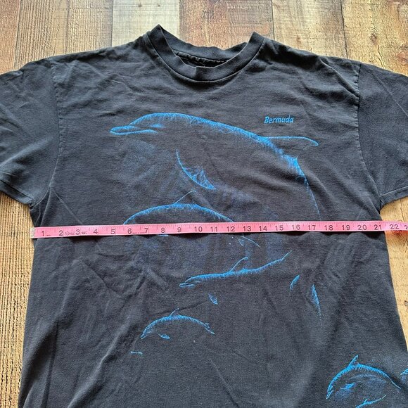 Vintage Black Dolphin Graphic T-Shirt Soft Cotton Blend Short Sleeve Unisex Sz L - Picture 7 of 11